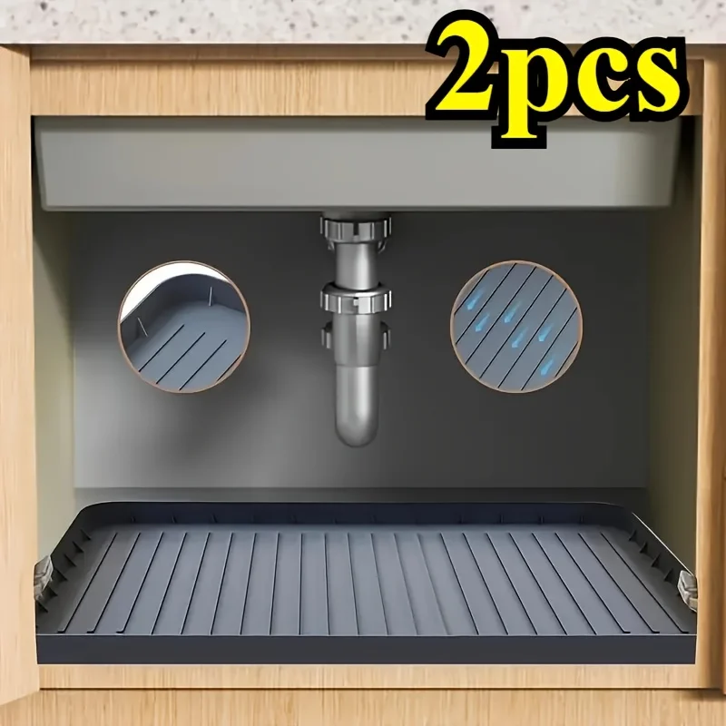 Under-Sink Mat Waterproof Drip Tray Liner Kitchen Bathroom Cabinets Easy-Clean Storage Solution 2pcs