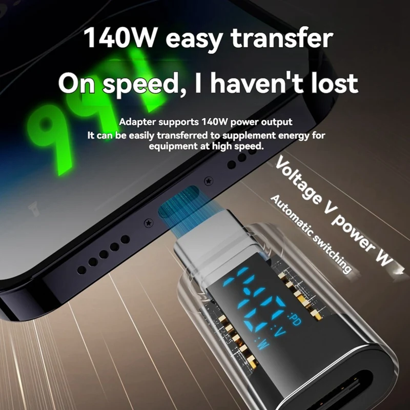 USB C Adapter LED Wattage Display 140W 40Gbps 8K USB C Extension PD3.1 Type Connector Type Power Meter Tester-Y96A