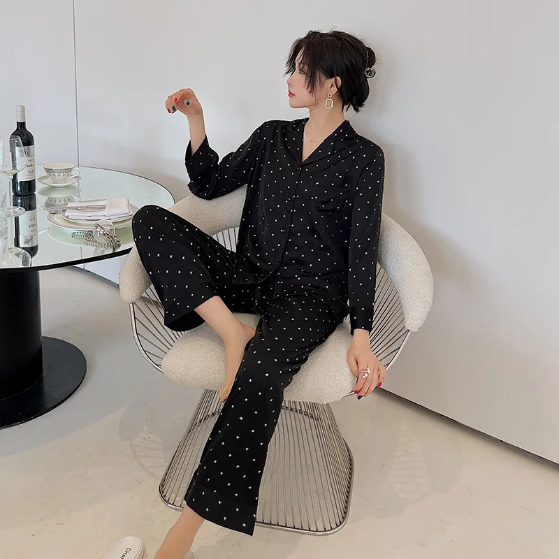 Ice silk pajamas Star sequins Fashion ice silk pajamas loungewear women  pijama