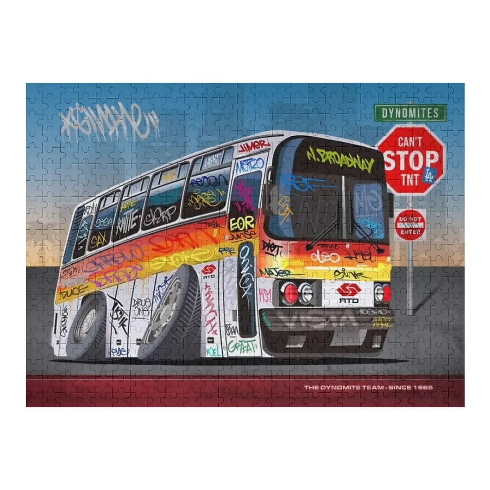 Graffiti Dynamite Bus Jigsaw Puzzle Personalised Name Wooden Compositions For Children Custom Child Gift Puzzle 2 set roller child paint brushes for children art craft drawing tools graffiti kids