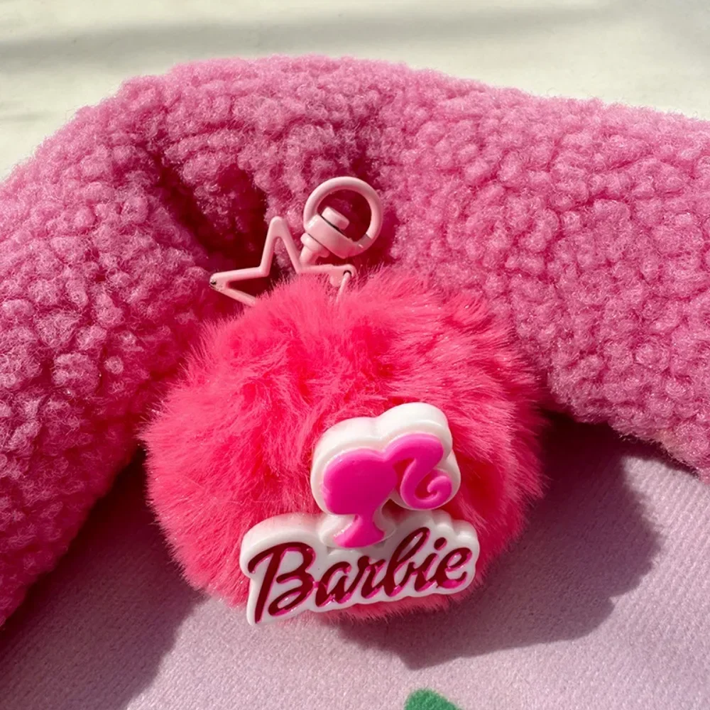 Plush Pink Barbie Pendant Cartoon Sweet Girl Key Chain Pupil Backpack Strap Friend Gift Girls Accessories Hairball Keys Pendant 4