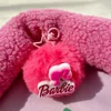 Plush Pink Barbie Pendant Cartoon Sweet Girl Key Chain Pupil Backpack Strap Friend Gift Girls Accessories Hairball Keys Pendant 4