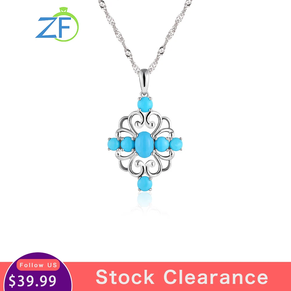 

GZ ZONGFA Genuine 925 Sterling Silver Natural Turquoise Pendant Cross Necklace for women 1.5ct Gems Trendy Fine Jewelry