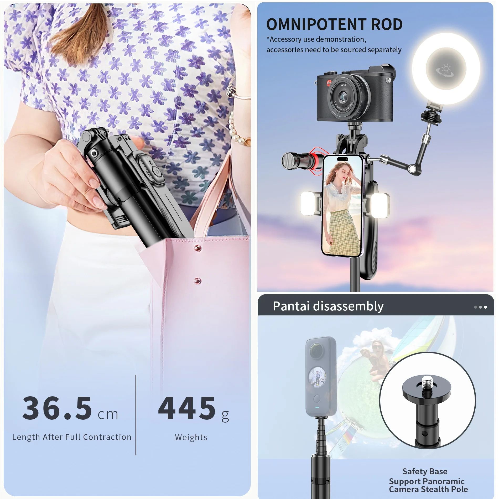 2.02M Selfie Stick Tripod with Light Wireless Remote Tripod for Mobile Phone Holder with 1/4 Screw 1/4 Nut for Smartphone Camera