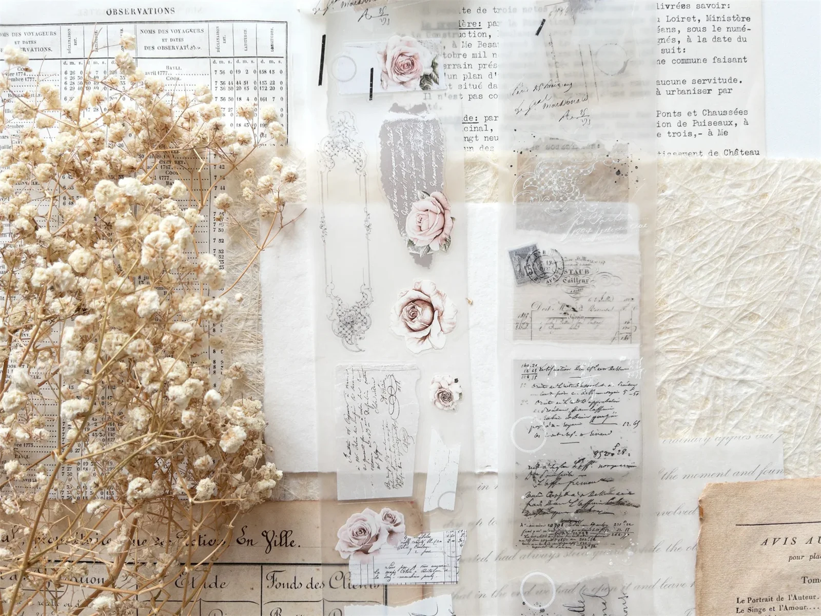 1Loop Creawithgaby Studio Vintage French Romance White Blooms Washi PET Tape DIY Card Making Scrapbooking Decorative Sticker adhesive tape,stickers scrapbooking supplies
