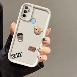 Cute 3D Bear Liquid Silicone Phone Case - Full Package Matte Soft Cover - OPPO A11S (White)