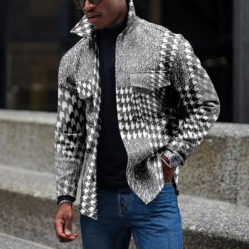 Long Sleeve Jackets Casual Streetwear Harajuku Men Printed Outerwear 2022 New Fashion Buttoned Turn-down Collar Coats Mens