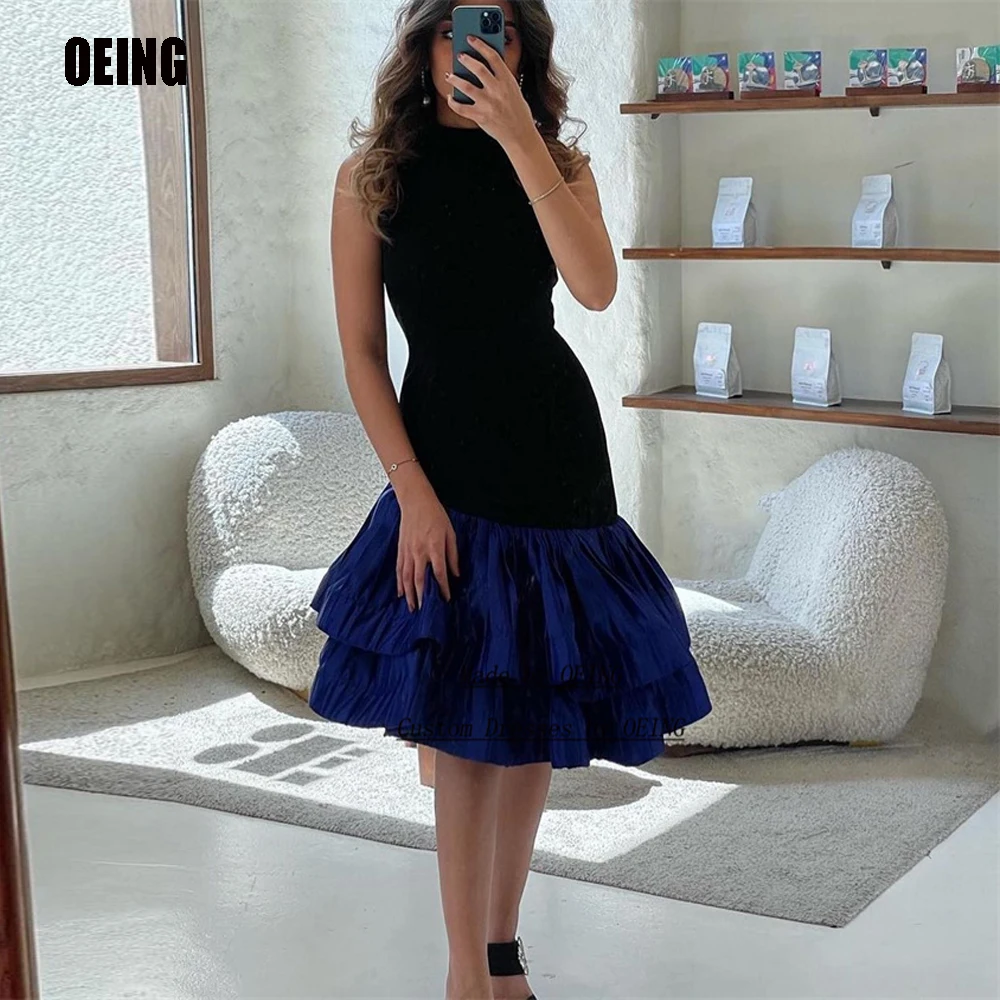 OEING czarny/niebieski aksamitna płaszcza suknie balowe suknie bez