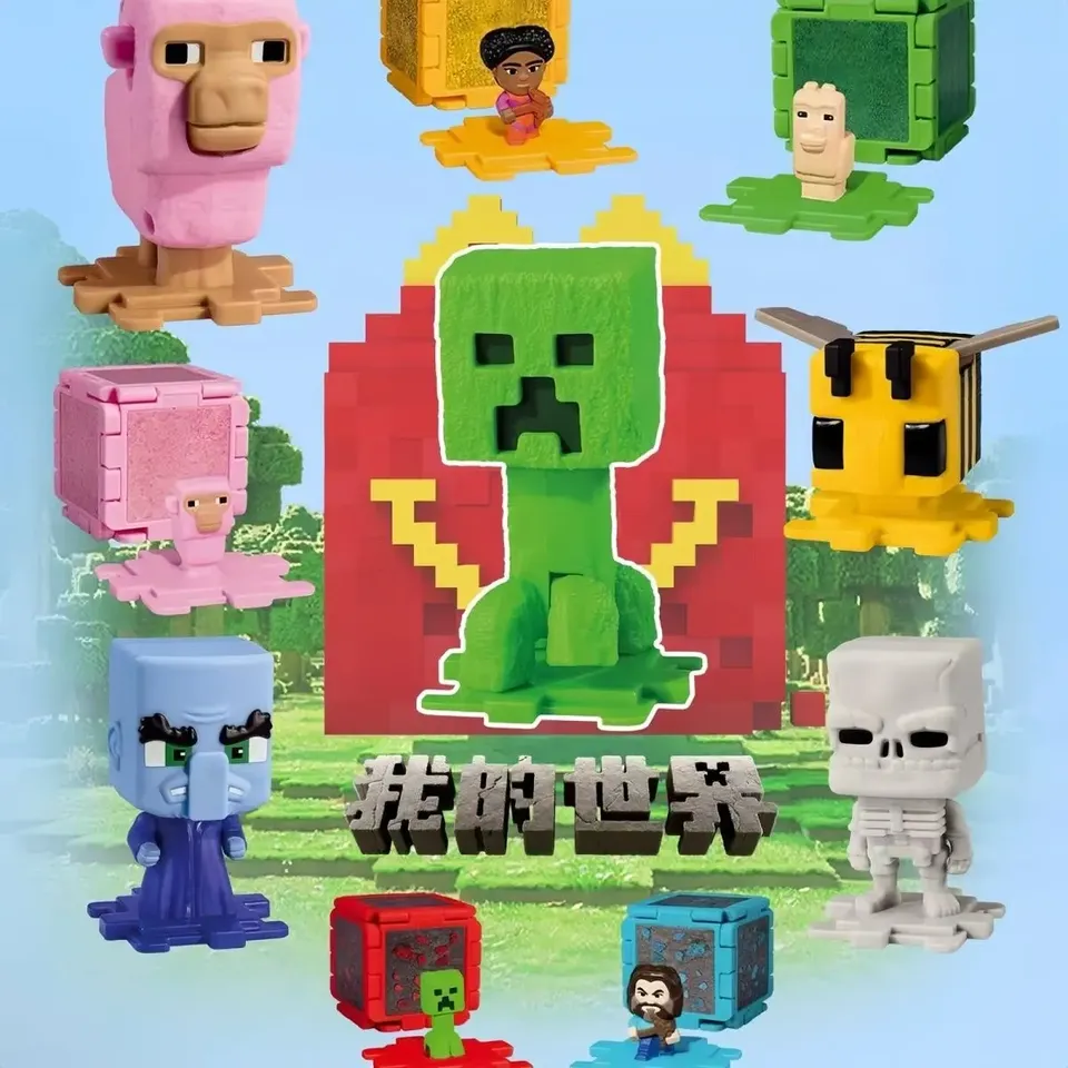 HAPPY MEAL TOYS Creeper Bee Evoker Figure Collectible Toy Pixel Style Doll Desktop Decoration Model Ornament Kids Birthday Gifts