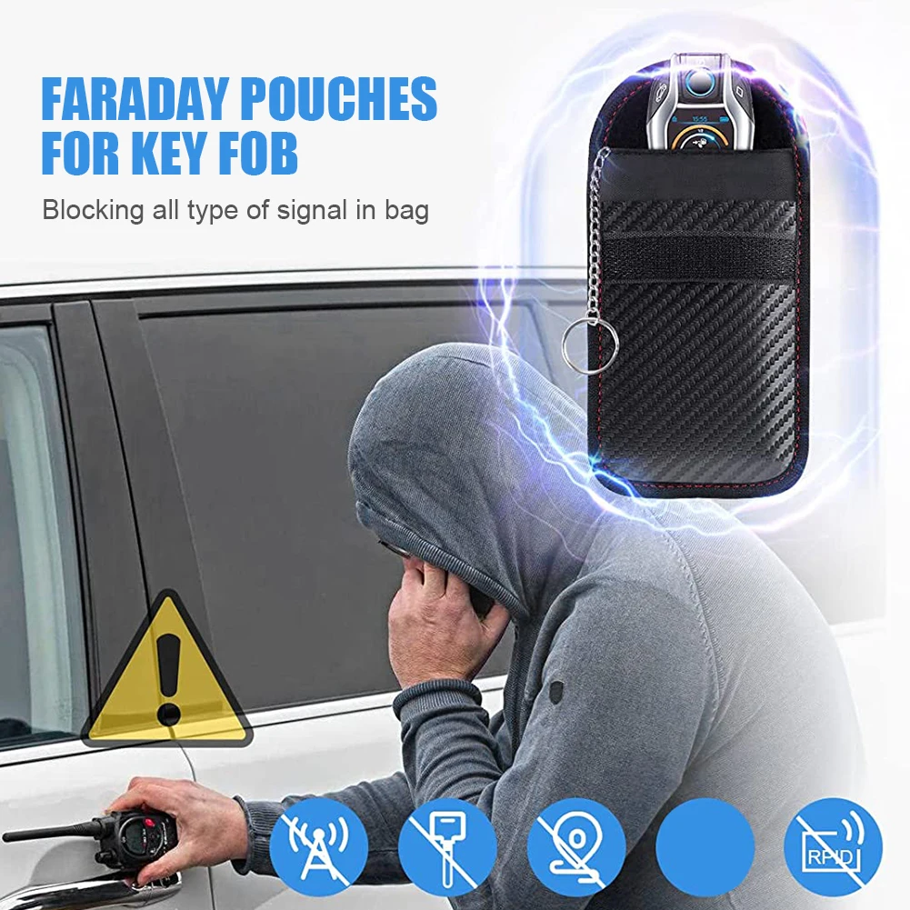 Carbon Fiber Car Key Signal Blocker Case PU Leather RFID Blocker
