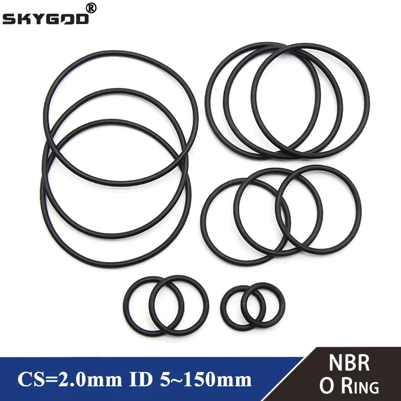 Rubber O Rings 10/50pcs NBR O Ring Gasket CS 2mm OD 5mm~150mm Nitrile Butadiene Rubber Spacer Oil Resistance Washer Round Shape
