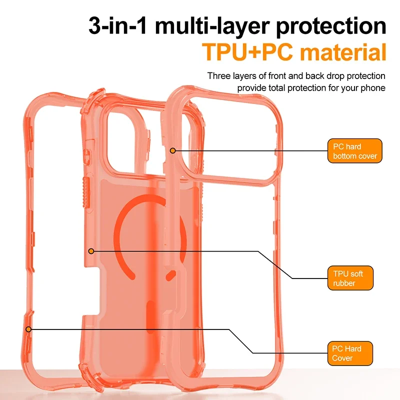 Armor 3IN1 PC TPU Magnetic Charging Clear Case for iPhone 17 Pro Max - Protective Edges