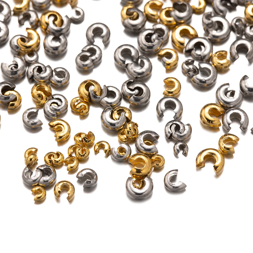 50Pcs 3/4/5mm Gold Farbe Edelstahl Crimp Perle Knoten Abdeckungen Lose Stopper Perle DIY armband Halskette Schmuck Machen Liefert – Detail 4