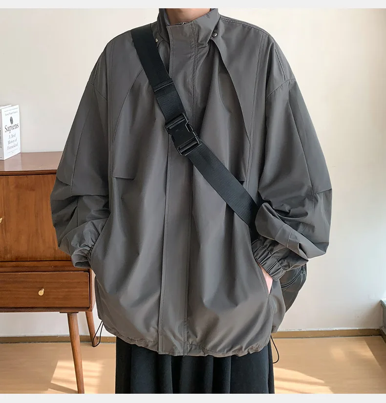 Stand Collar Work Jacket Men's Waterproof Pleated Design Casual Outdoor Cycling Clothing Windproof Soft