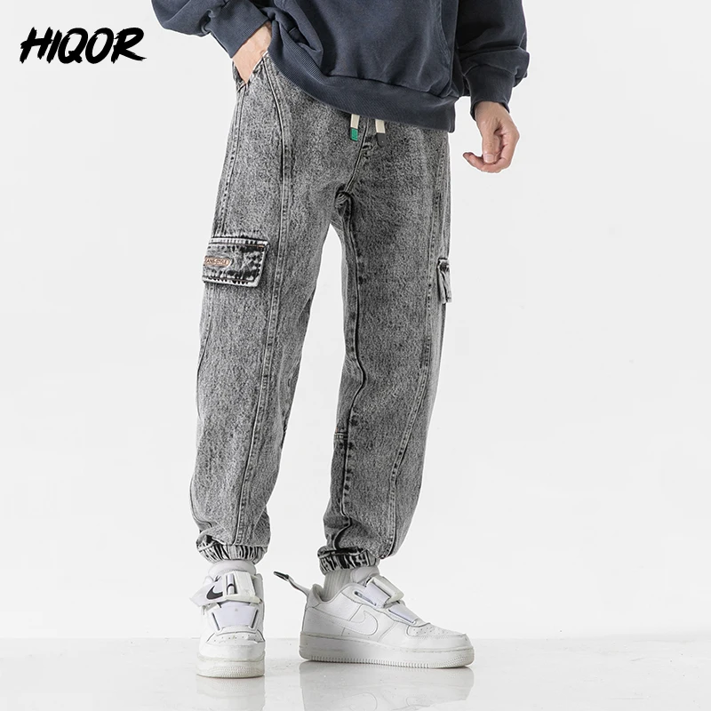 

HIQOR Brand Y2k Clothing Male Harem Pants New Casual Trousers for Men Multiple Pockets Jeans for Men Black Gray Y2k Baggy Jeans