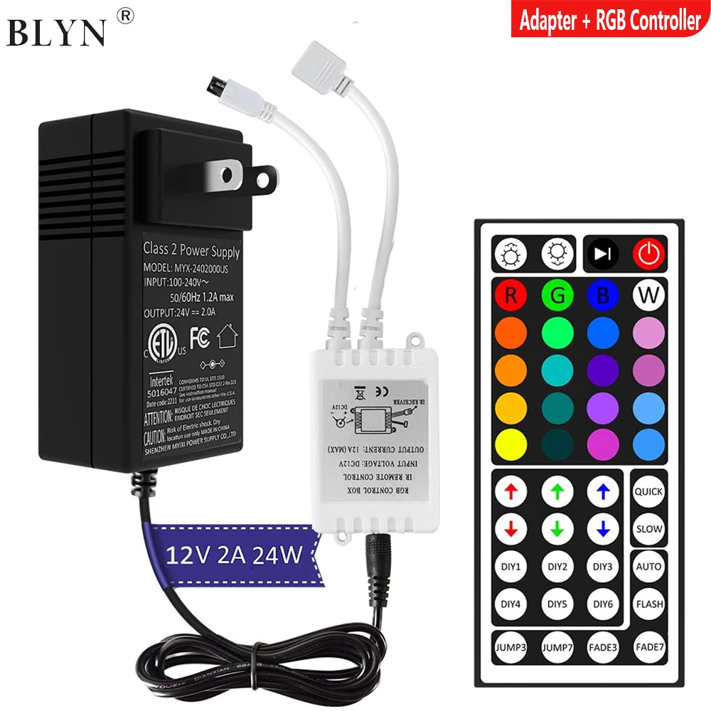 DC12V 2A 24W LED 어댑터, 44/24키 IR 리모컨 RGB 컬러 컨트롤러..