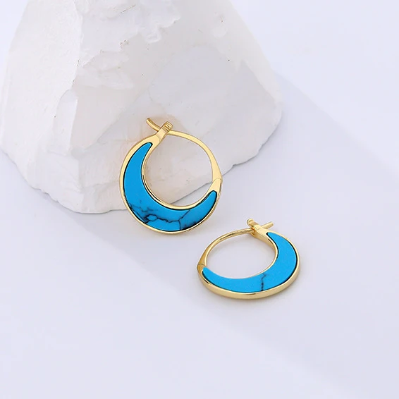 

925 Sterling Silver Jewelry Minimalist Abalone Shell Earrings Turquoise Hoop Earring For Women Dropshipping Wholesale