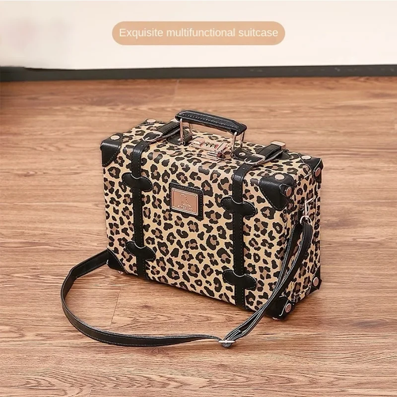 Trendy Retro Luggage Women's Roller Trunk Leopard Print Leather Suitcase 20