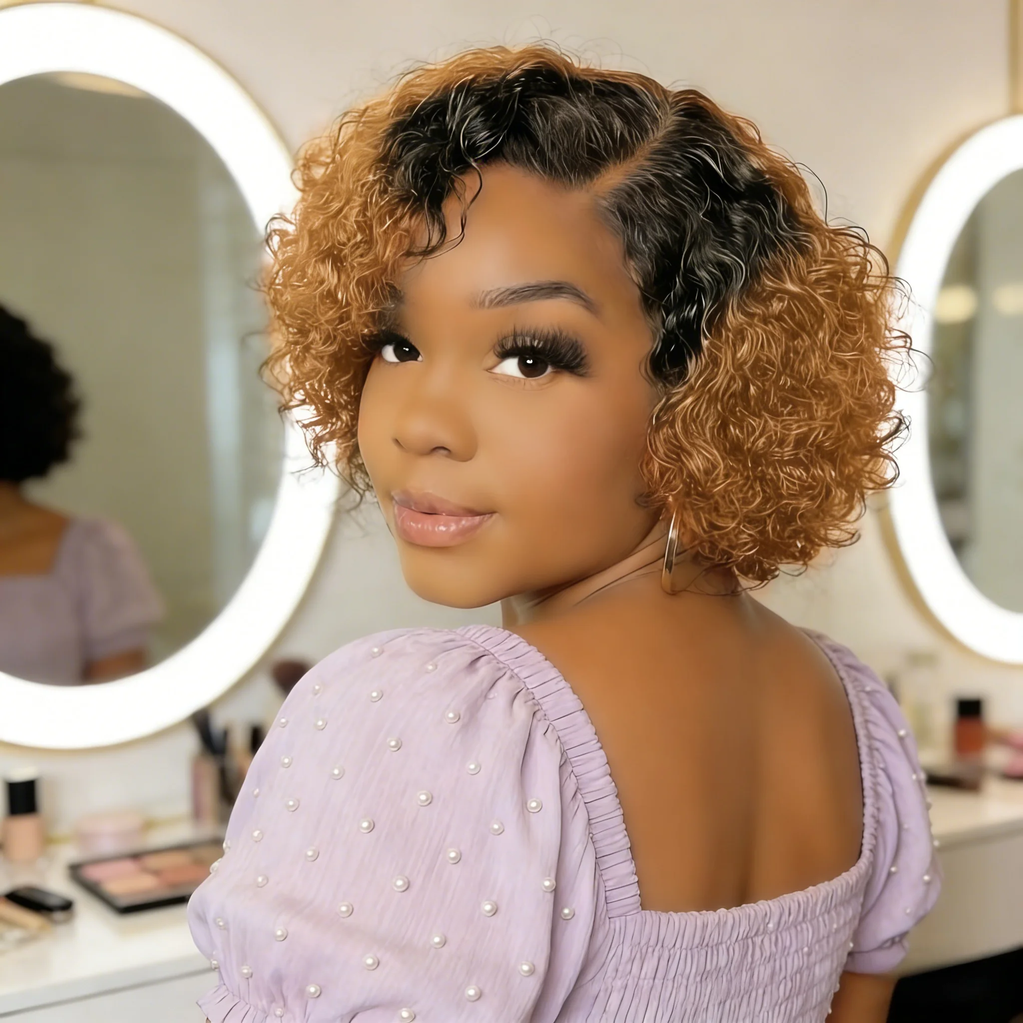 Curly Bob Wig Human Hair Deep Wave Lace Front Wigs 13x4 Short Pixie Wigs for Women Pre Plucked 180% density 5