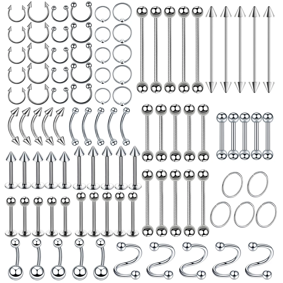 Nose Rings 100PCS/Lot Surgical Steel Nose Ring Hoop Nostril Piercing Septum Ring Horseshoe Fake Nose Body Jewelry