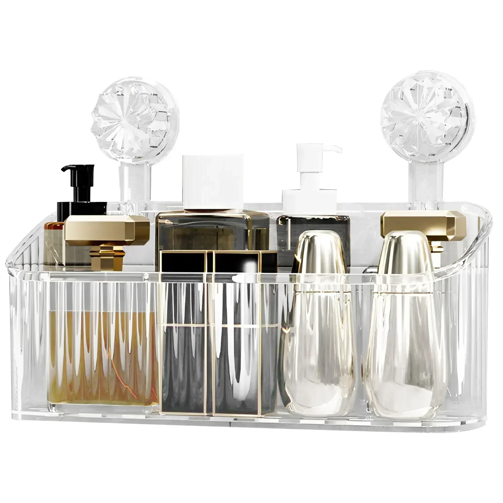 

Cups New Draining Holder Bathroom Shower Suction With Wall Caddy Clear Organizer Holes Shelves Detachable Storage Shower