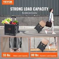 VEVOR Foldable Utility Shopping Cart Folding Portable Crate Handcart with Telescope Handle Wheels for Travel Office Garden Use 2