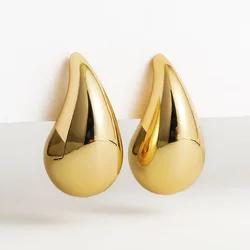 DOTEFFIL 925 Silver Gold Color Chunky Dome Water Drop Earring for Women Vintage Glossy Thick Teardrop Hoops Earrings Jewelry