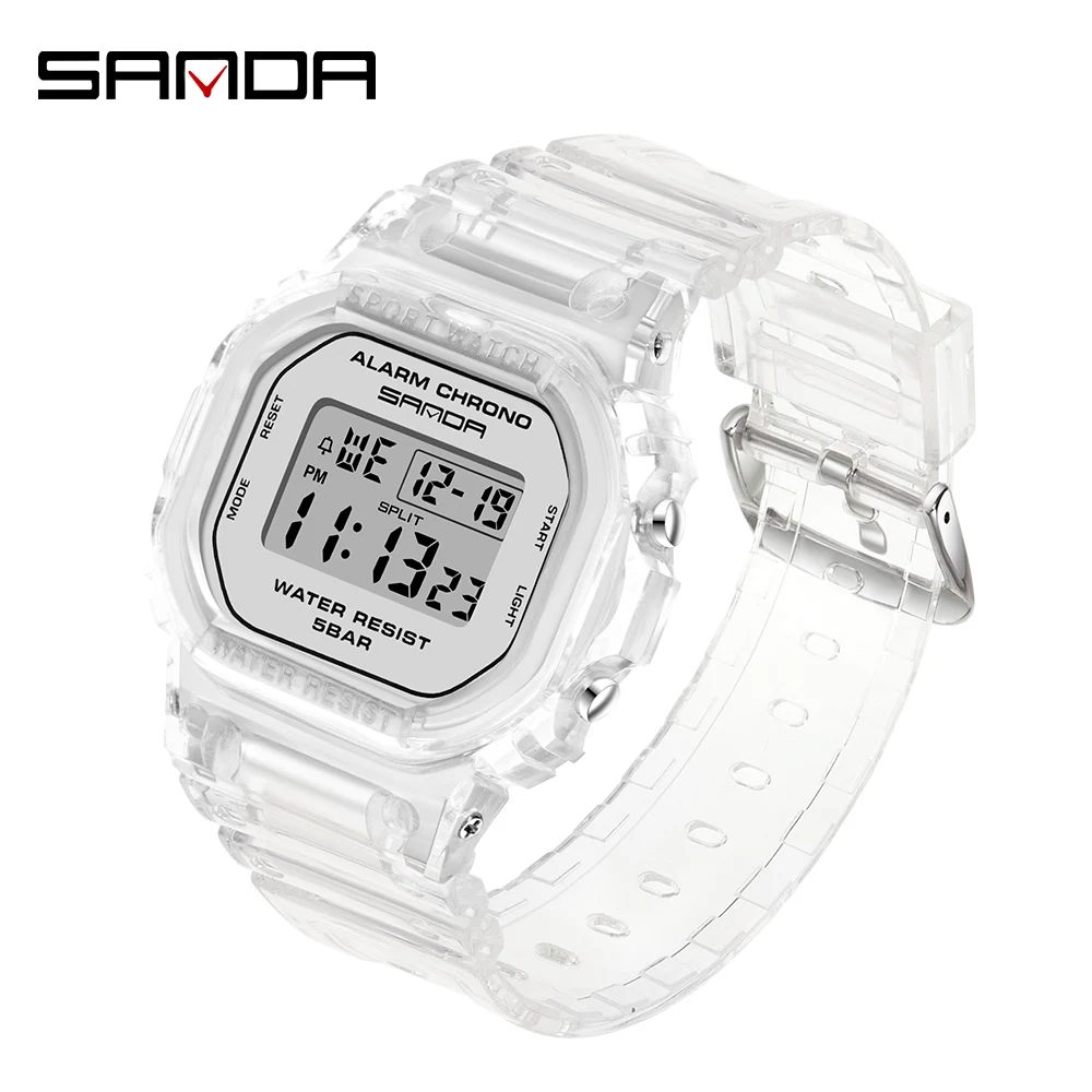 

SANDA New Fashion Sport Watch Women Men Transparent Strap LED Digital Clock Ladies Electronic Watch Waterproof Orologio da donna