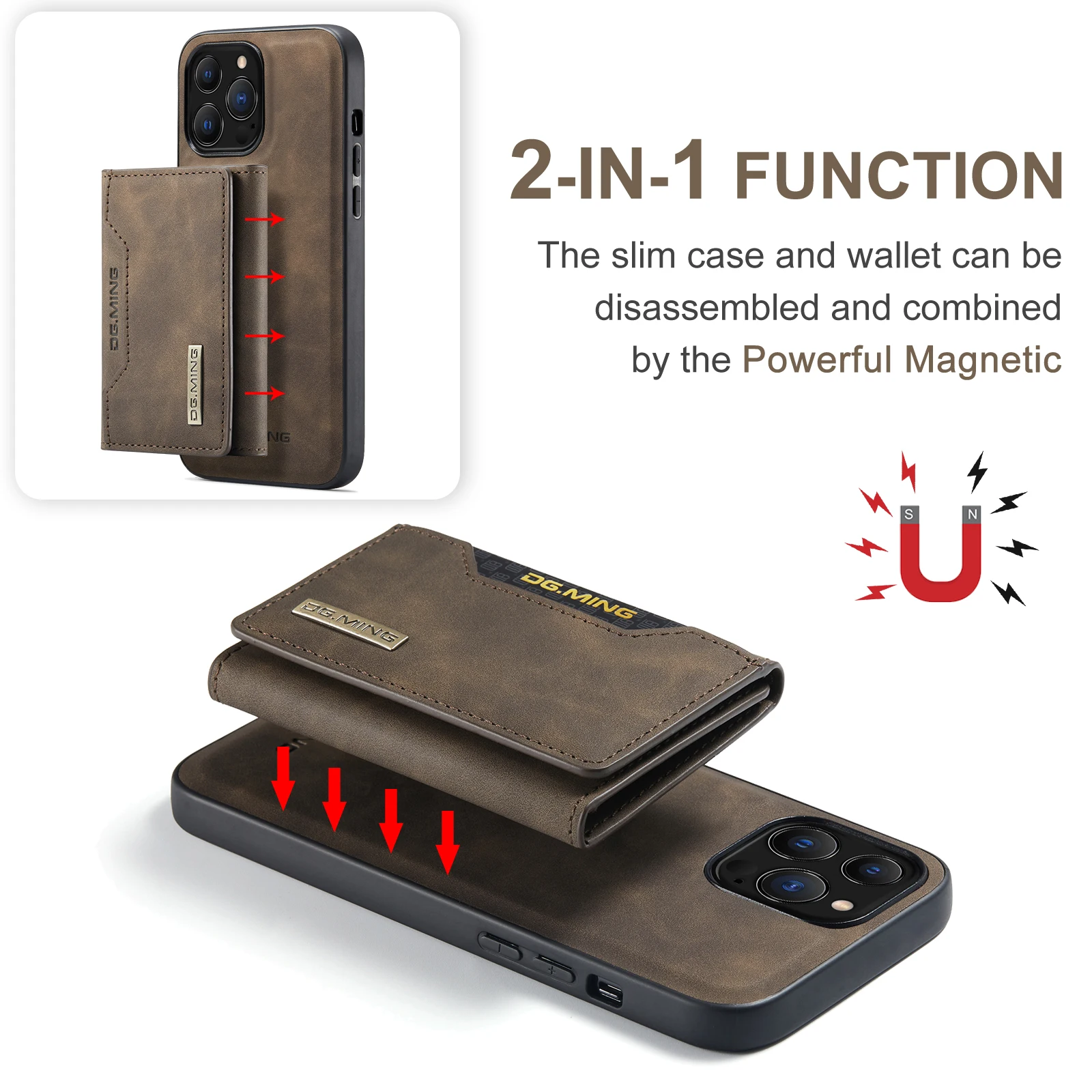 2 In 1 Detachable Magnetic Leather iPhone Case