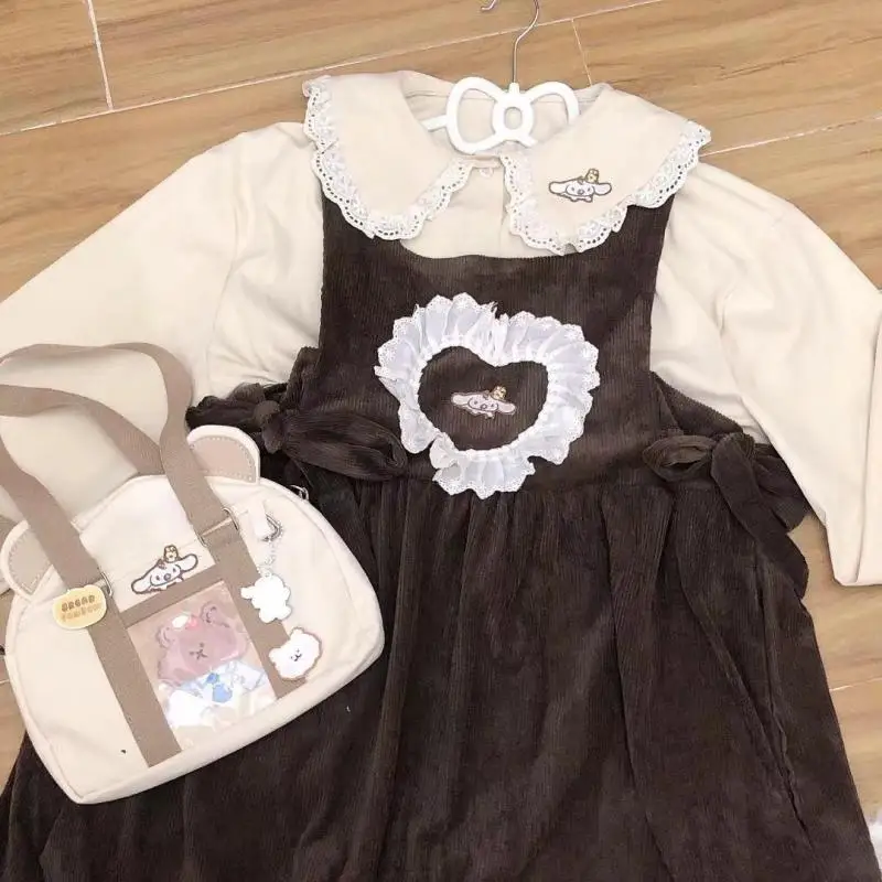 

Kawaii Sanrio Fall and Winter Corduroy Sundress Cinnamoroll Kuromi Mymelody Cute and Loose All-Match Preppy Dress