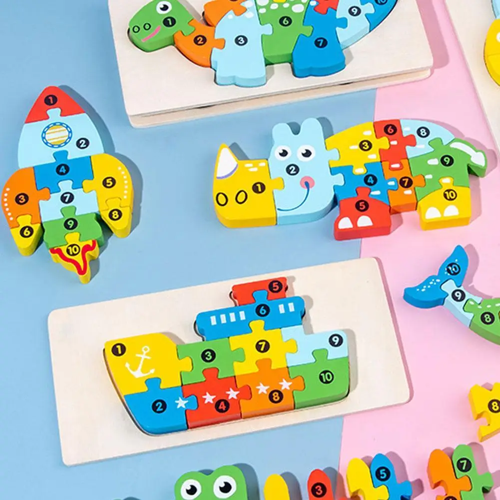 

Montessori Wooden Toddler Puzzles For Kids 3D Cartoon Animals Cognitive Jigsaw Puzzle Early Learning Educational Toys For Child