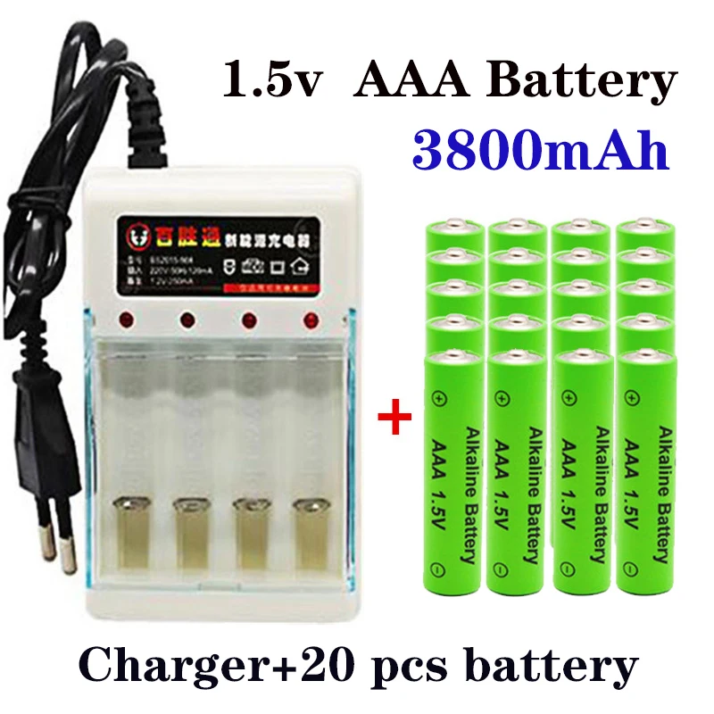 

Original 100% Batterie alcaline rechargeable 1.5V AAA 3800 mAh, pour télécommande, jouet, alarme de fumée avec chargeur,