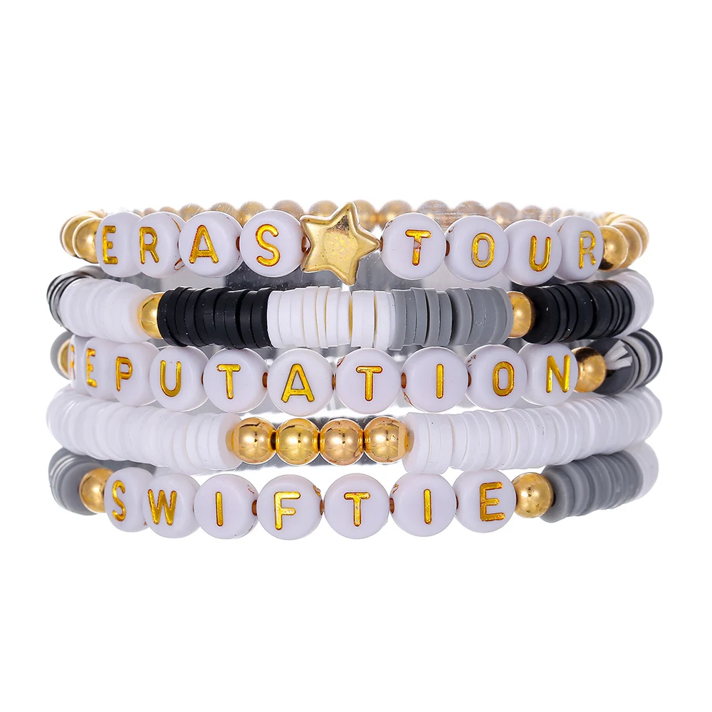 thumbnail image 1 of Juego de 14 pulseras de arcilla polimérica suave con diseño de rebanadas de colores variados de Taylor Swift, pulsera con diseño de abanico de Taylor Swift, joyería de cerámica suave para regalo, 1 of 5