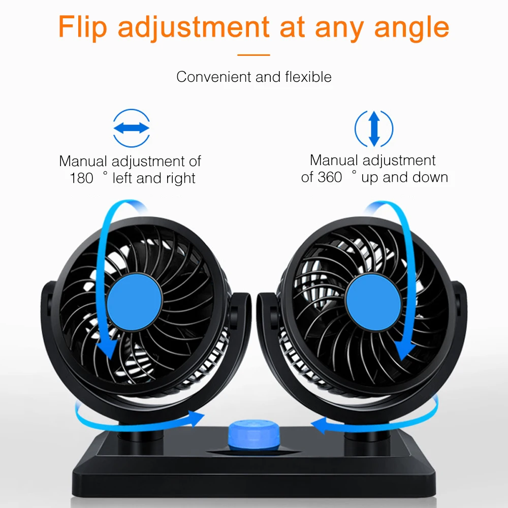 Car Dual Fan Car Interior Accessories 360 Degrees-round Cooling Accessories Swing Fan Ventilation Board Summer 12V