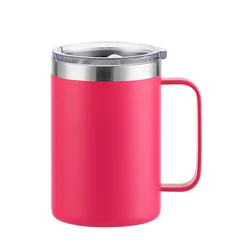 Insulated Stainless Steel Travel Tumbler - 16oz, BPA - Free with Handle and Lid - 16 oz (Deep pink)