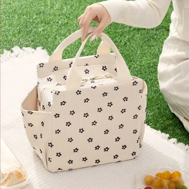 Corduroy Lunch Bag Thermal Insulation Lunch Box Storage Handbag Multifunctional Kid School Cooler Bag Picnic Food Pouch сумка
