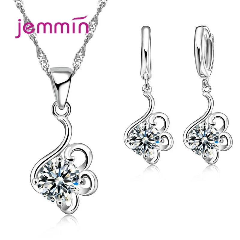 925 Sterling Silver Trendy Crystal Pendant Necklace Earrings Jewelry Set For Women Girls Wedding Engagement Fashion Jewelry jewelry set