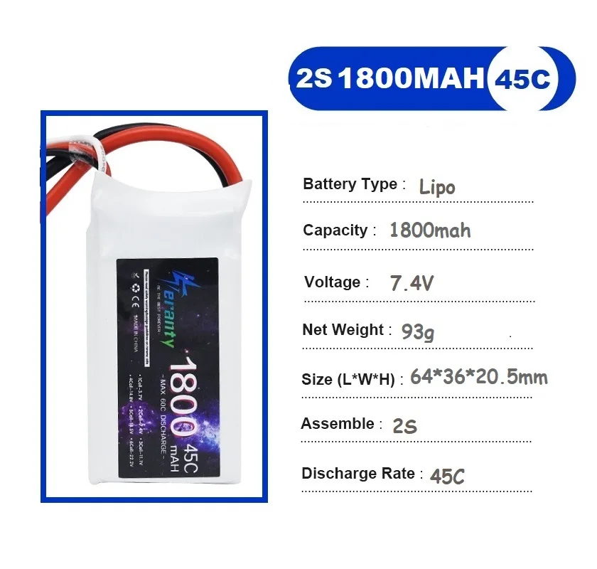 Deux batteries LiPo 7.4V 2200mAh pour RC, avec connecteurs XT60 et JST branchés sur un chargeur.