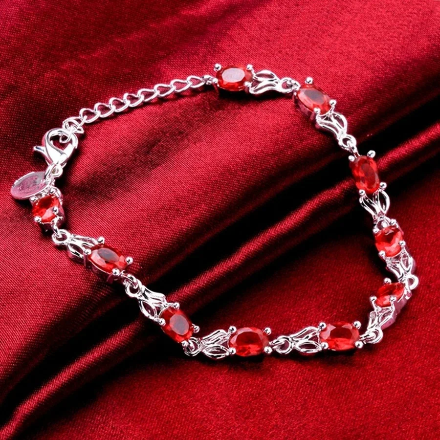 Elegante Charme Mooie Zilveren Kleur Kristal Steen Rode Sieraden Mode Vrouwen Bruiloft Armbanden Gratis Verzending Fabriek Prijs