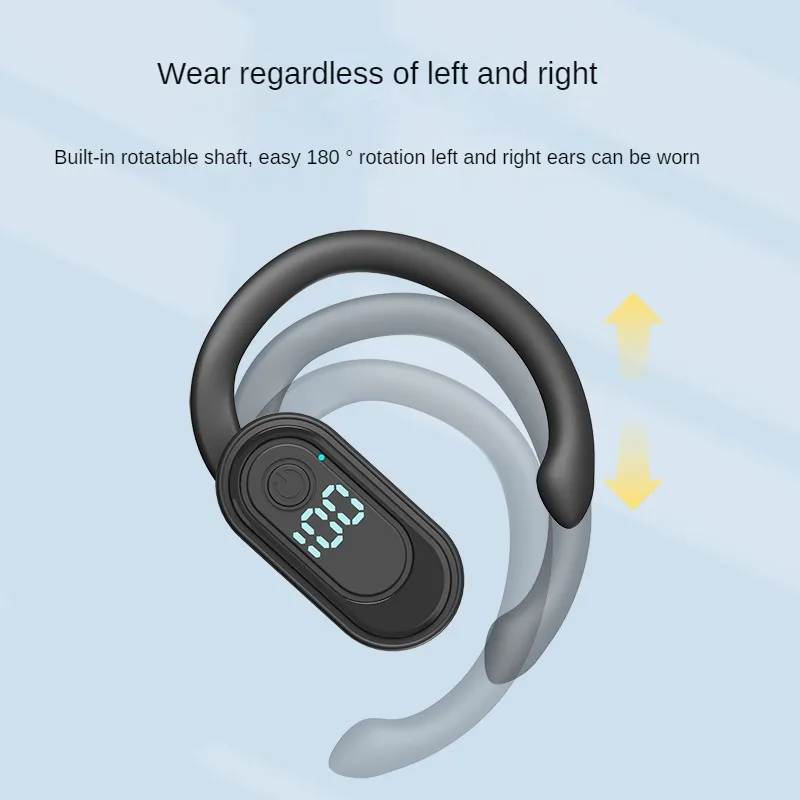 Wireless Headphone Bluetooth 5.4 Handsfree Noise Canceling 180 ° Rotatable Sports Digital Display Earphones Single Ear Earhook 6