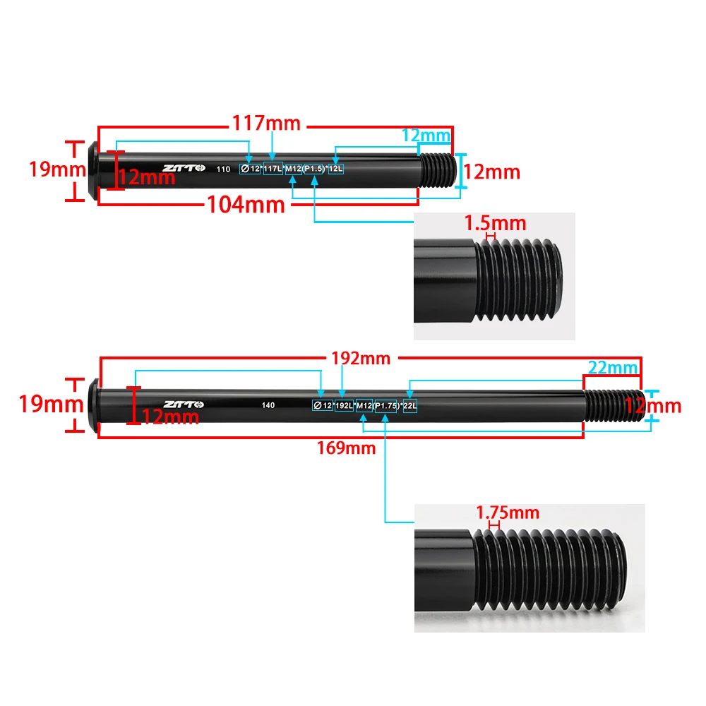 ZTTO MTB 로드 바이크 쓰루 액슬 샤프트 프론트 허브 리어 허브 스큐어 12mm 15mm 휠 액시스 허브 샤프트 15x100 12x142 12x100 12x148 15x110