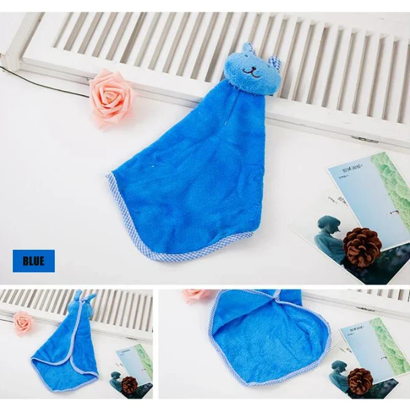 Hand Towel Cute Baby Infant Coral Velvet Hand Towel Cartoon Animal Rabbit Kitchen Hanging Bath Wipe Towel Washcloths Kids Handkerchief