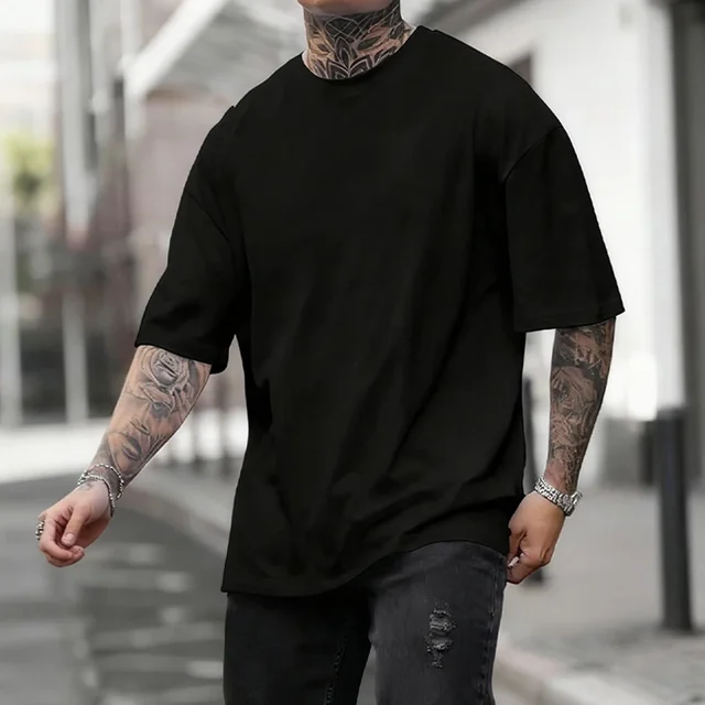 Coton offres spéciales hommes T-shirt couleur unie décontracté qualité à manches courtes Sports de plein air Jogging T-shirt doux ample noir blanc t-shirts 1