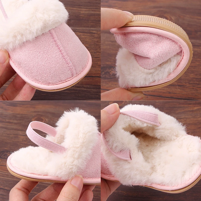 Baby Winter Warm Slipper Soft and Warm Fluffy High Quality TPR Sole Anti-slip Hot Selling for Newborn Toddler Indoor Prewalking 2
