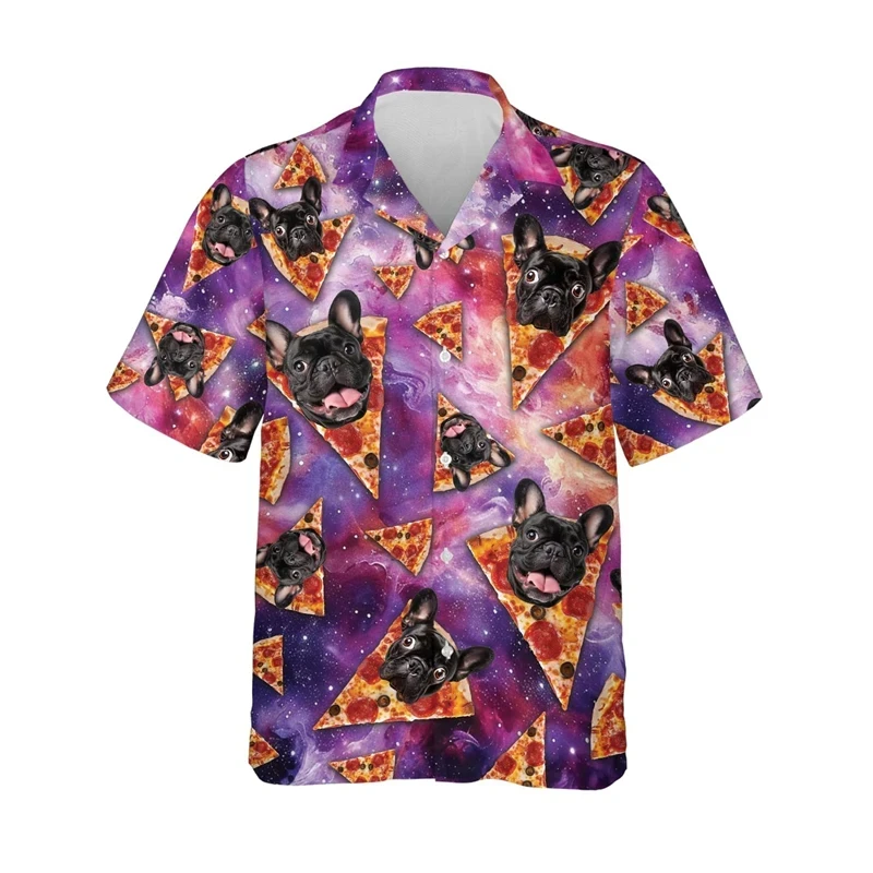 thumbnail image 1 of Camisa hawaiana con estampado 3D de perro y pizza divertida para hombre, camisas de verano con solapa, blusas de manga corta a la moda, blusas de gran tamaño con botones, 1 of 5