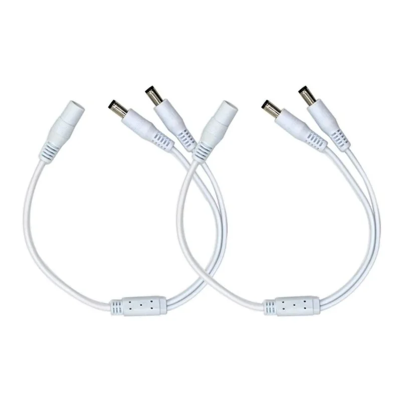 2Pack White 1 female to 2 male Way DC Power Splitter Cable Barrel Plug 5.5x2.1mm for CCTV Cameras LED Light Strip and more