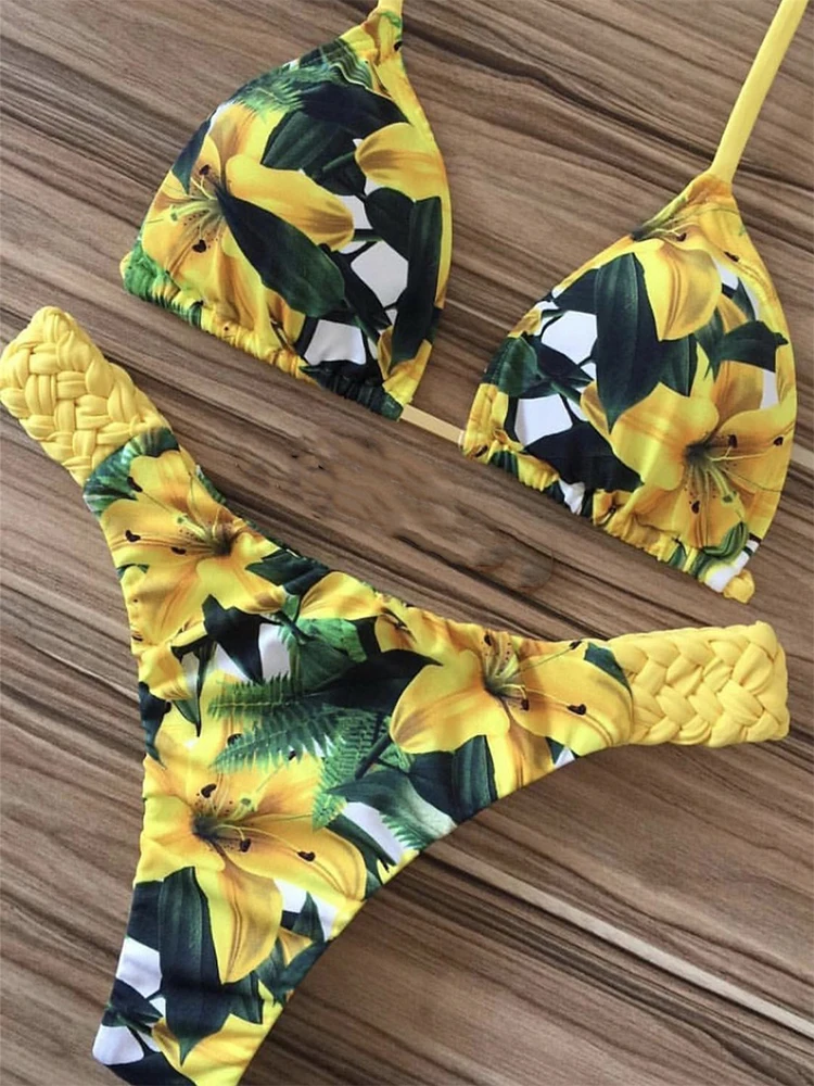 Sexy floral impressão bikini 2023 moda verão banhistas maiô bandagem