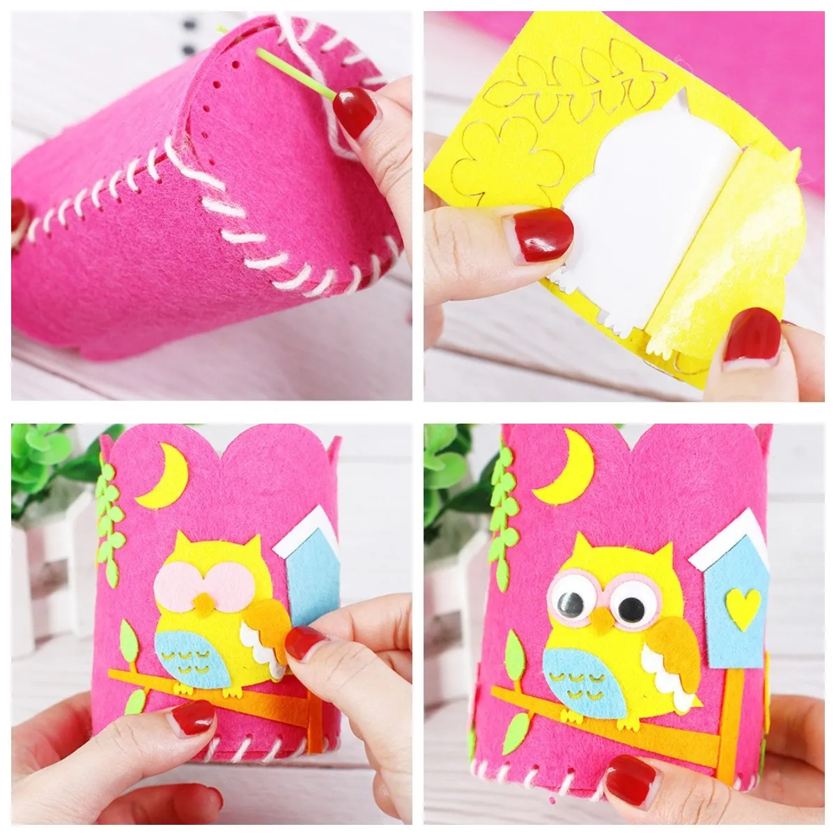 4PCS 어린이 DIY 공예 연필 홀더 어린이를위한 교육 장난감 크리 에이 티브 세공 펜 컨테이너 예술 공예 장난감 몬테소리 선물