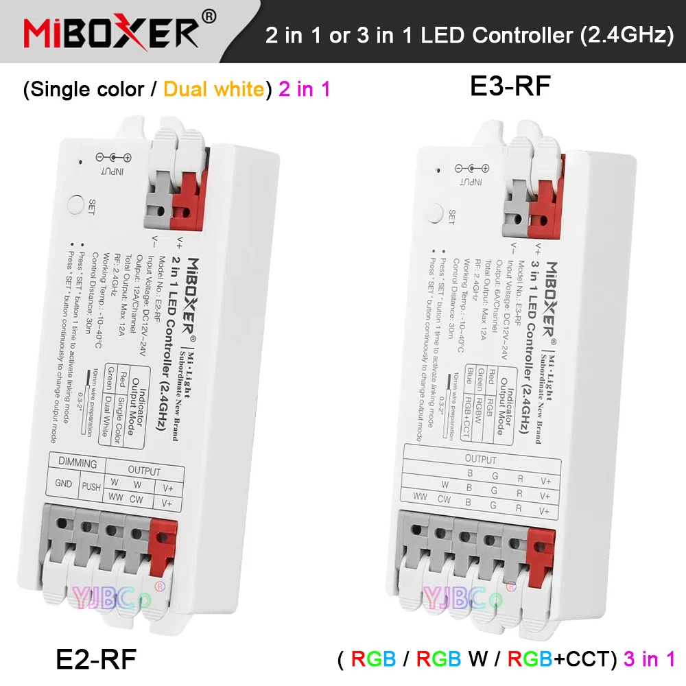 Miboxer 2.4G RF Remote control Single color/Dual white 2 in 1 Light tape Dimmer RGB/RGBW/RGBCCT 3 in 1 LED Strip lamp Controller