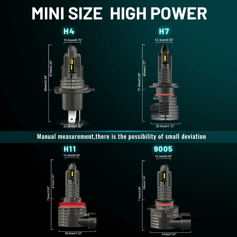 HL 미니 LED 헤드라이트 전구 램프 팬 없음 무소음 IP68 하이/로우 빔 자동 LED 라이트 H4 H7 H11 9005 차량 오프로드용